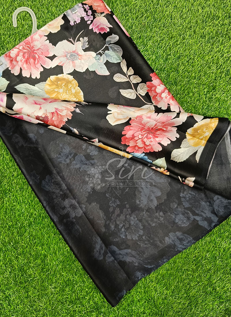 Latest Beautiful Digital Print Satin Crepe Saree