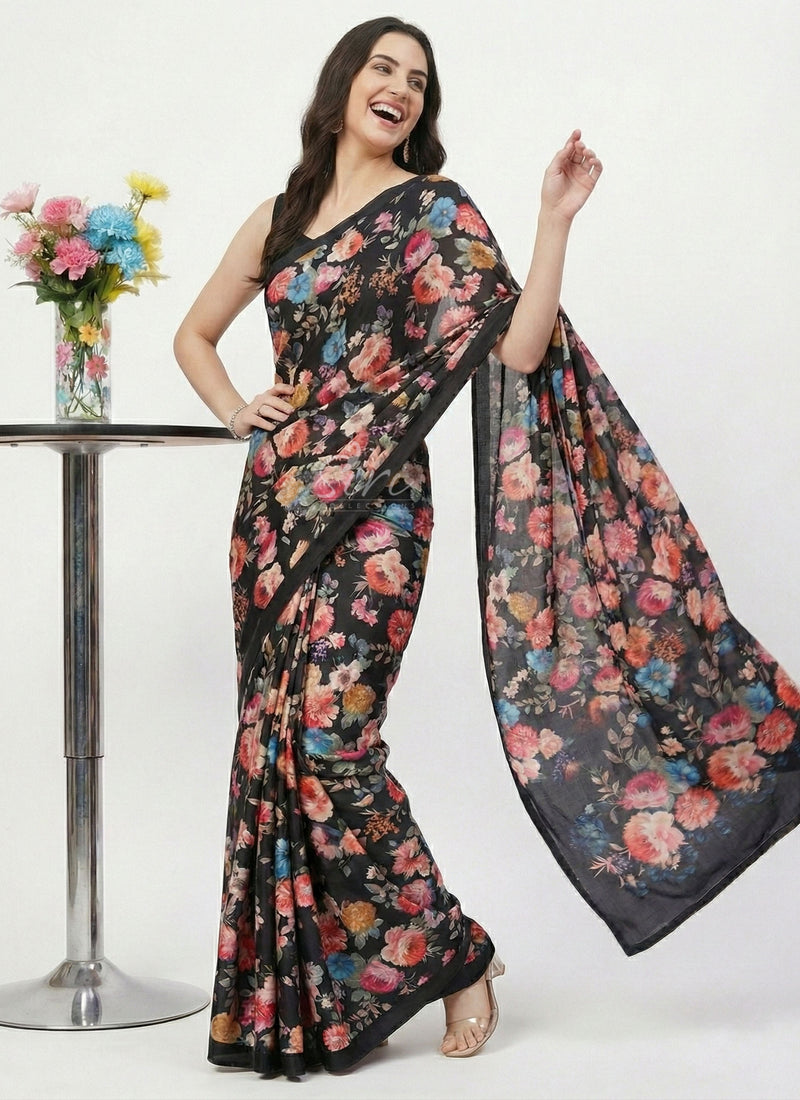Latest Beautiful Digital Print Satin Crepe Saree