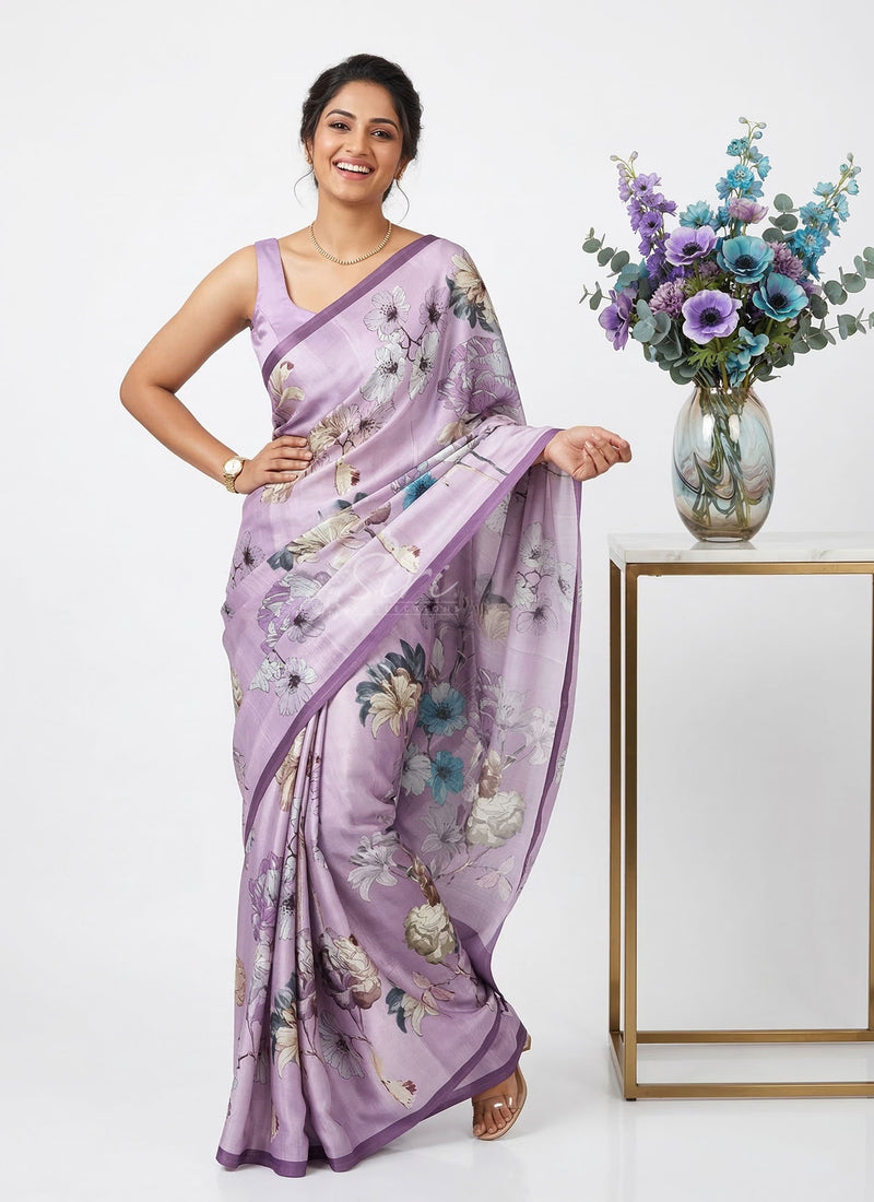 Latest Beautiful Digital Print Satin Crepe Saree