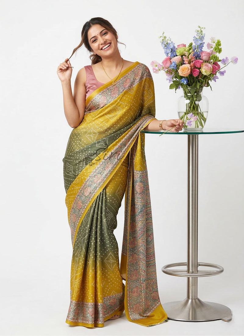 Siri Sarees Premium Digital Print Satin Crepe Silk Saree