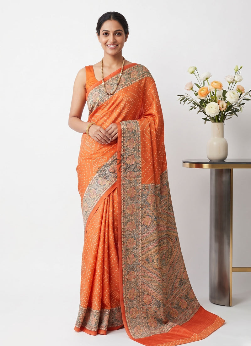 Beautiful Premium Digital Print Satin Crepe Silk Saree