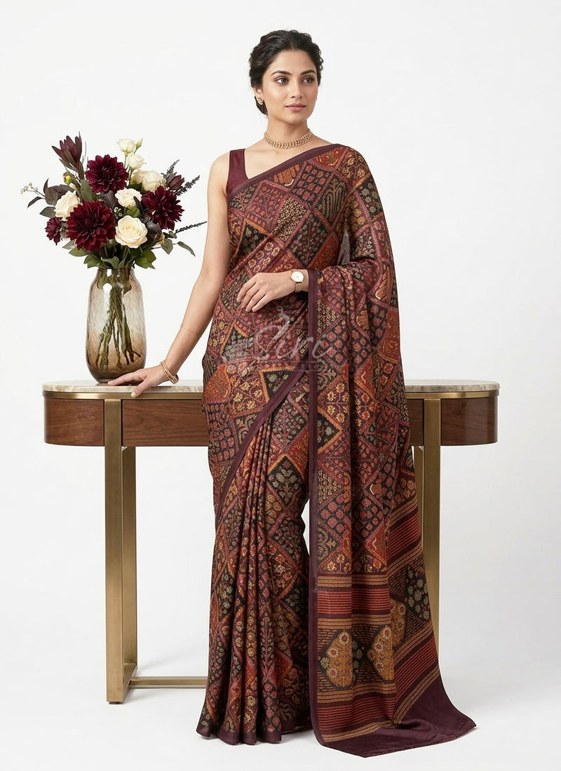 Beautiful Premium Digital Print Satin Crepe Silk Saree