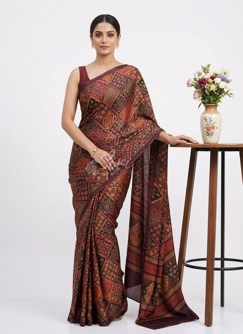 Beautiful Premium Digital Print Satin Crepe Silk Saree
