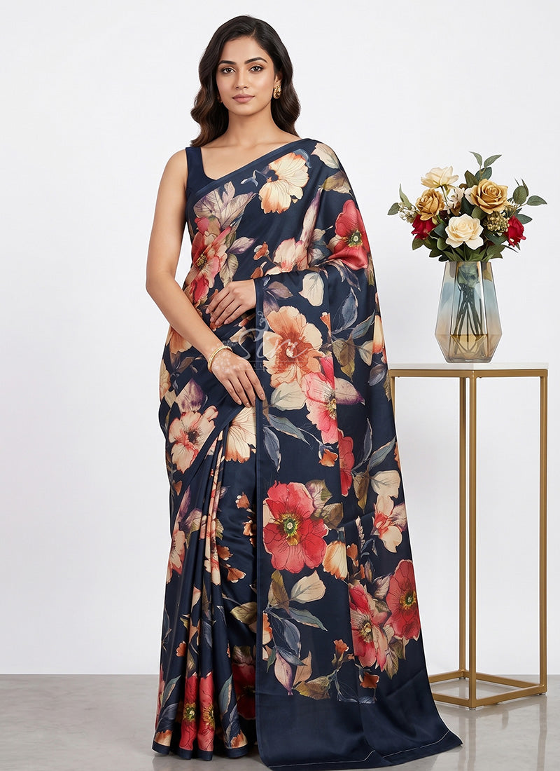 Siri Sarees Premium Digital Print Satin Crepe Silk Saree