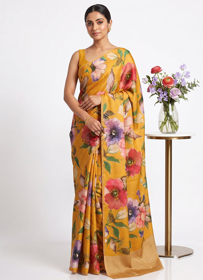 Siri Sarees Premium Digital Print Satin Crepe Silk Saree