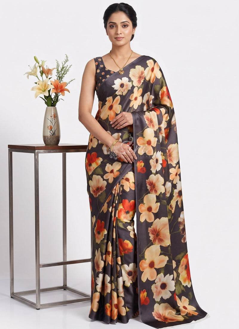 Siri Sarees Premium Designer Digital Print Satin Silk Saree
