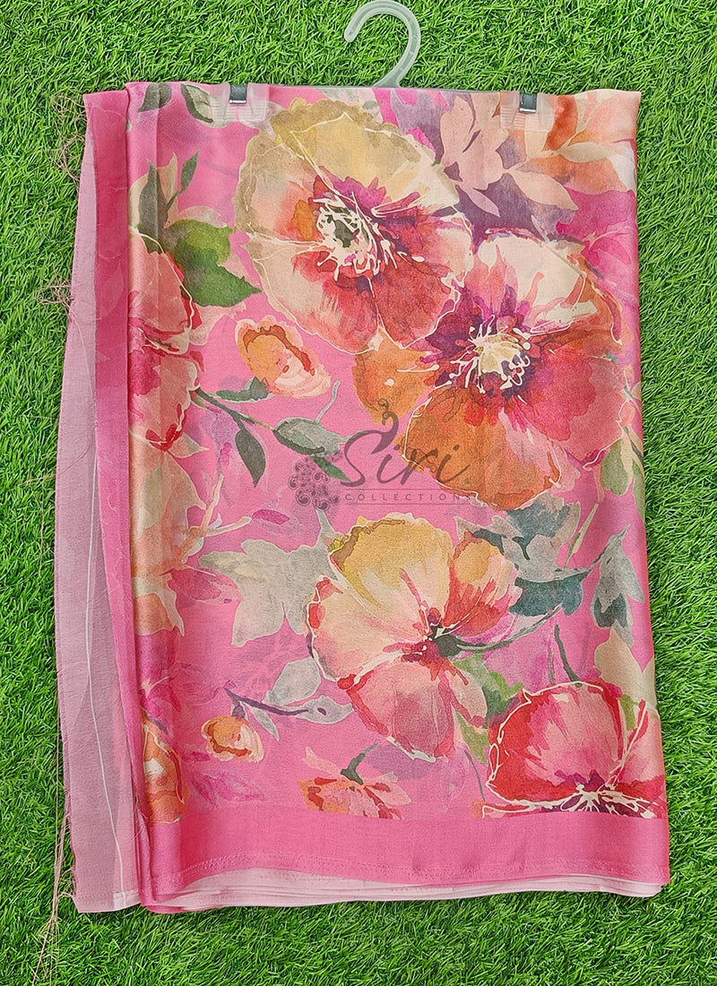 Siri Sarees Premium Digital Print Satin Crepe Silk Saree