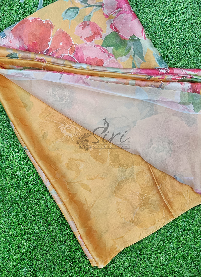Siri Sarees Premium Digital Print Satin Crepe Silk Saree