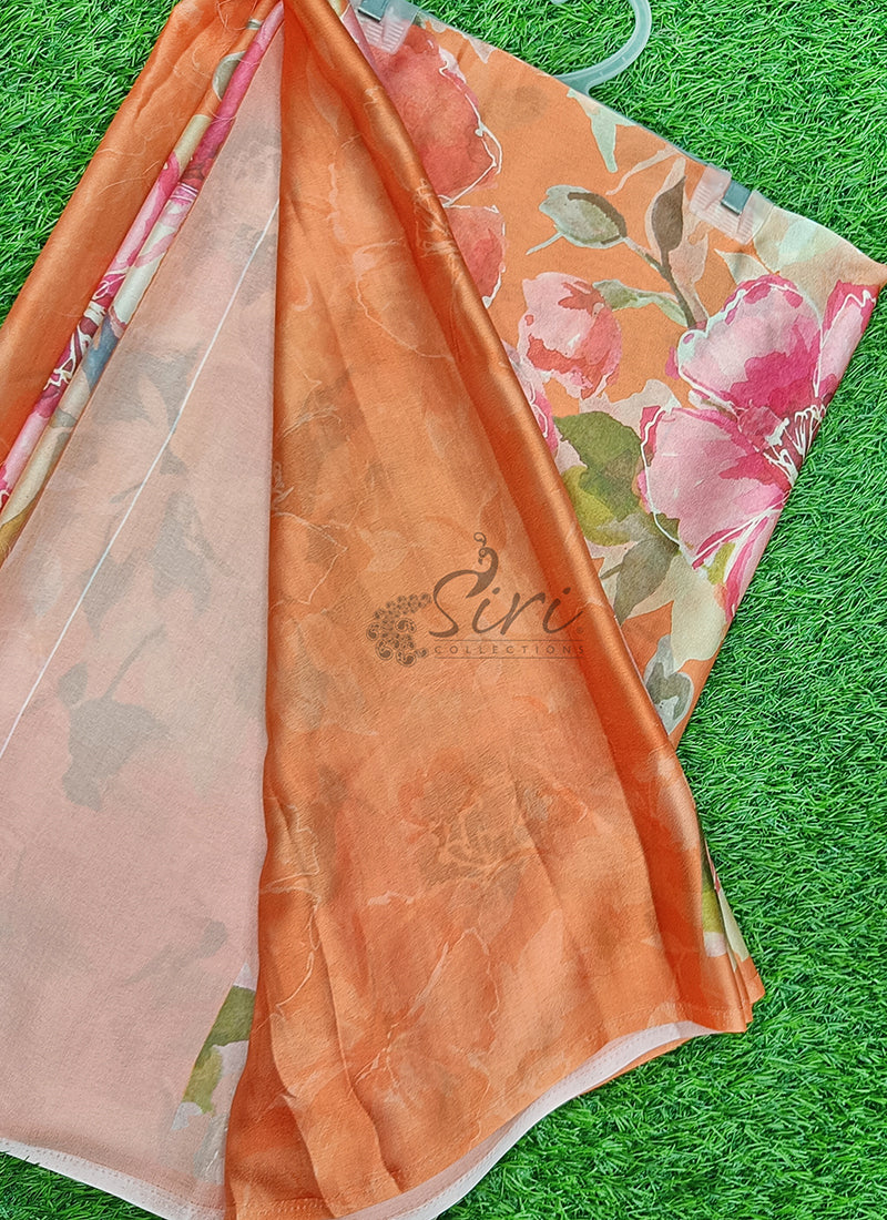 Siri Sarees Premium Digital Print Satin Crepe Silk Saree