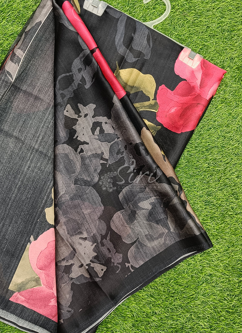 Siri Sarees Premium Digital Print Satin Crepe Silk Saree