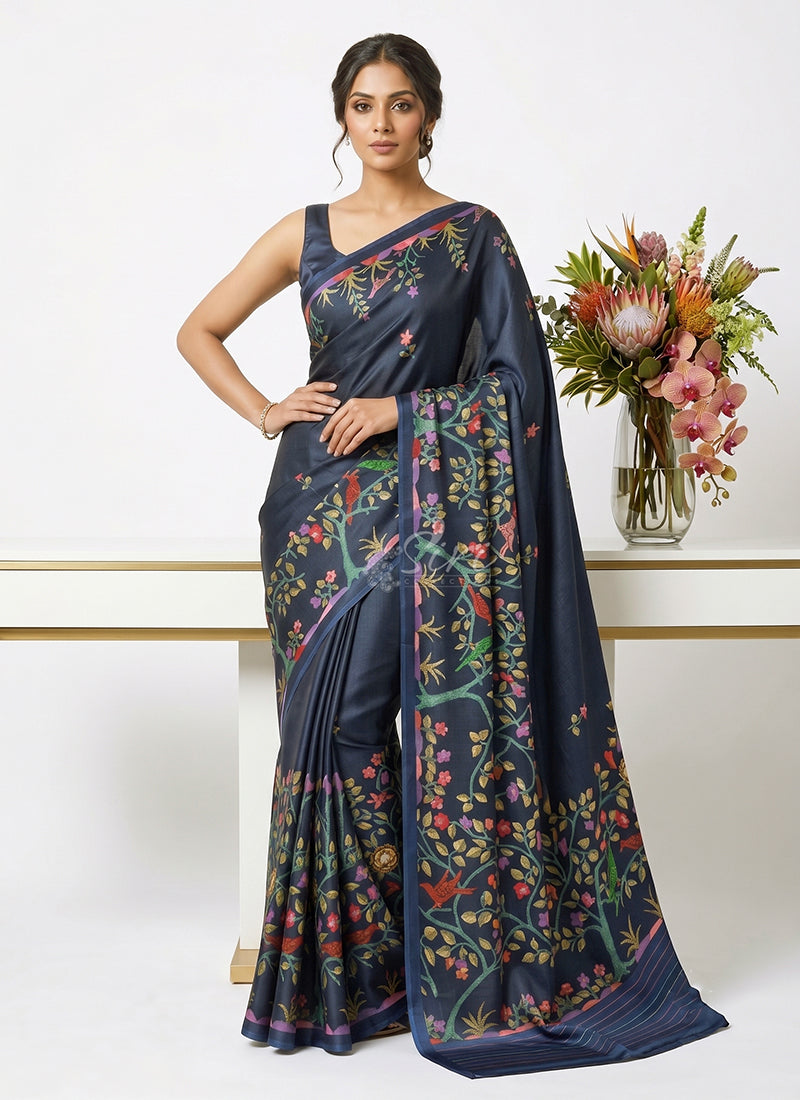 Siri Sarees Premium Digital Print Satin Crepe Silk Saree