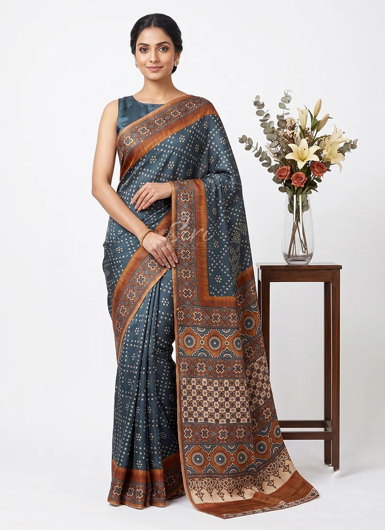 Premium Digital Print Satin Crepe Silk Saree with Blouse