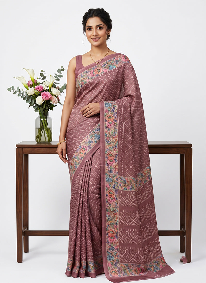 Premium Digital Print Satin Crepe Silk Saree with Blouse