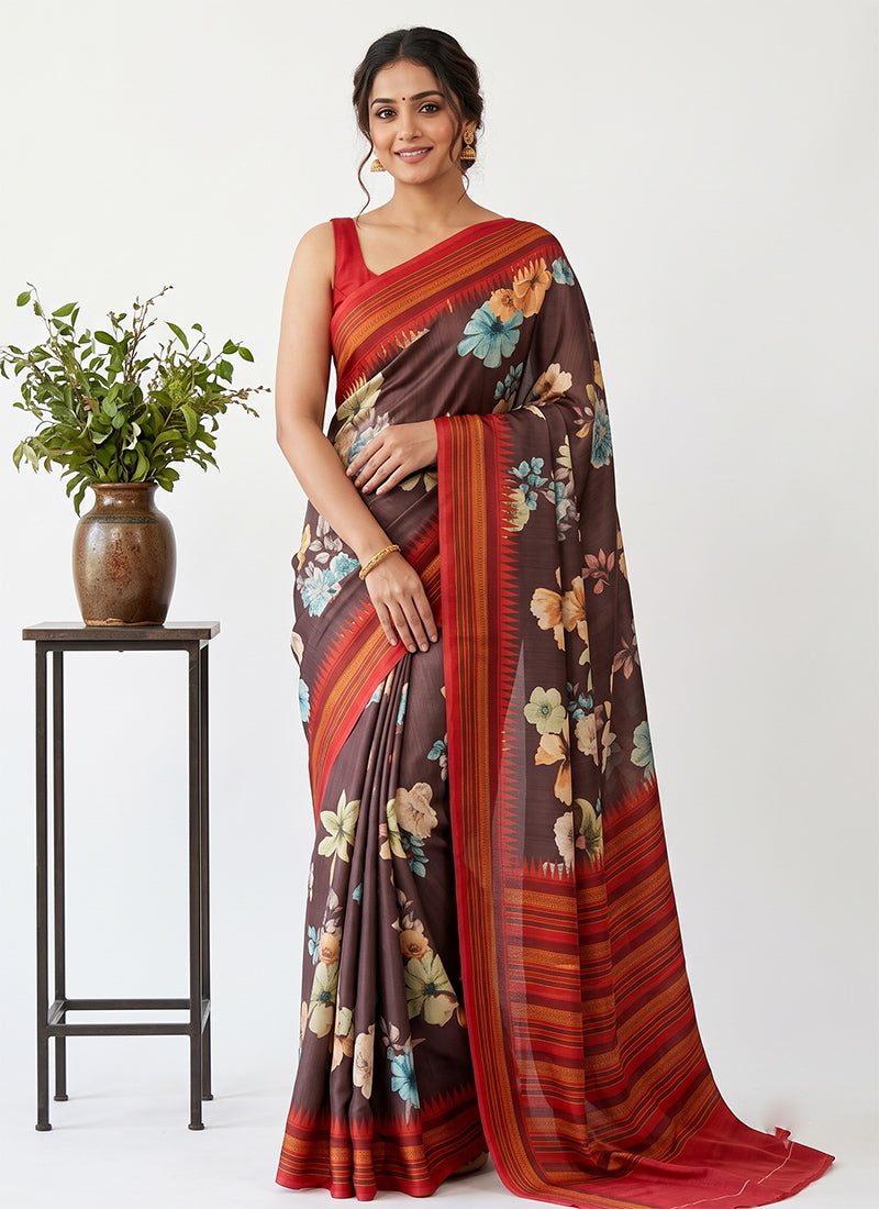 Premium Digital Print Satin Crepe Silk Saree with Blouse