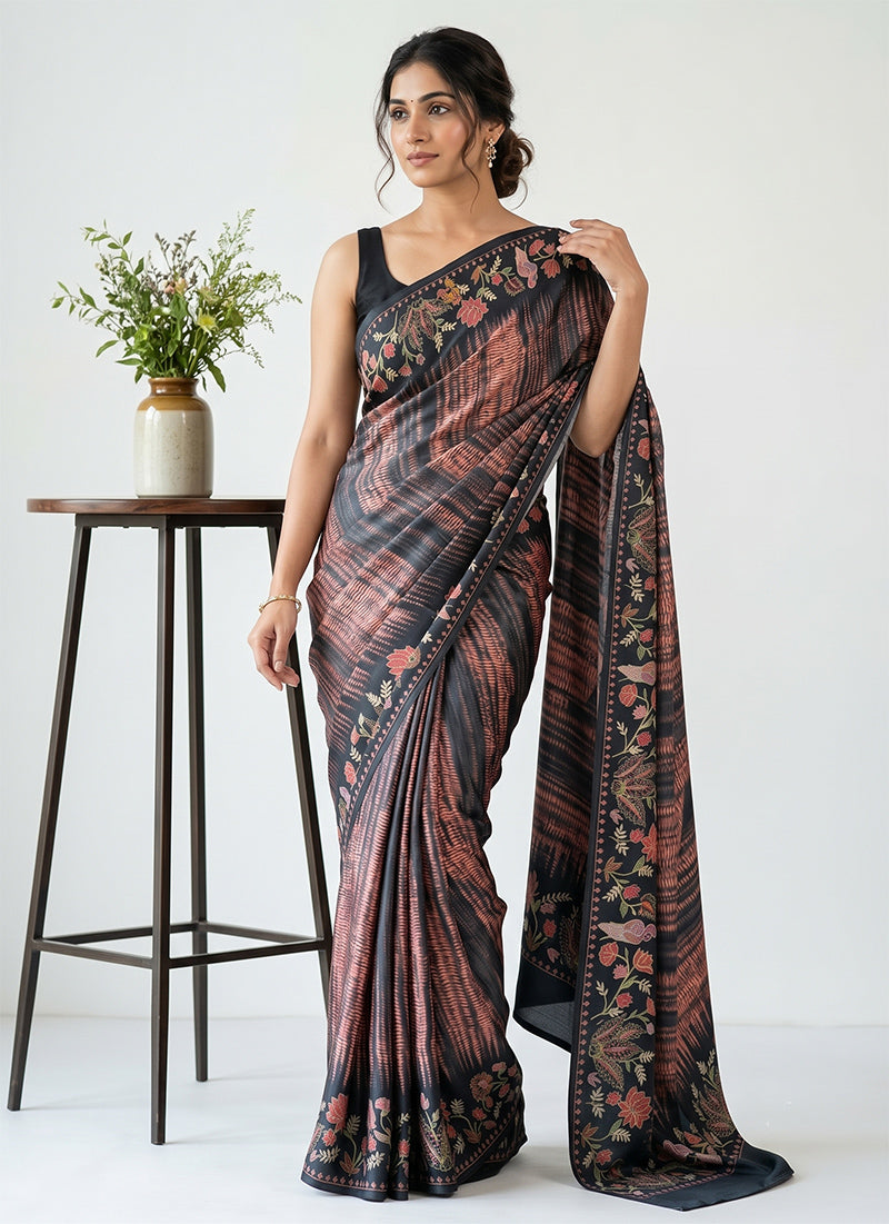 Premium Digital Print Satin Crepe Silk Saree with Blouse