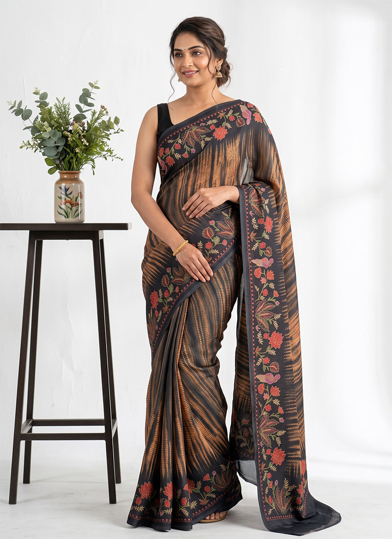 Premium Digital Print Satin Crepe Silk Saree with Blouse