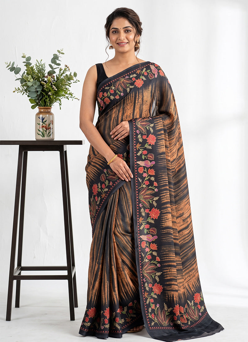 Premium Digital Print Satin Crepe Silk Saree with Blouse