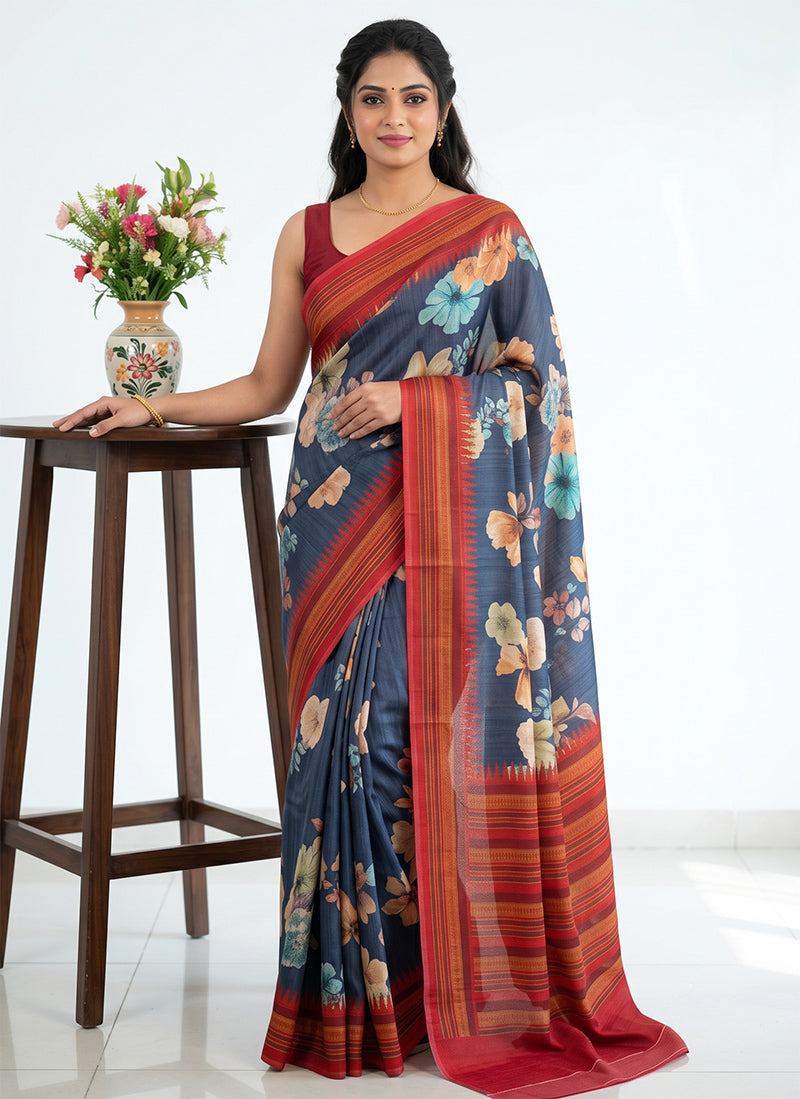 Premium Digital Print Satin Crepe Silk Saree with Blouse
