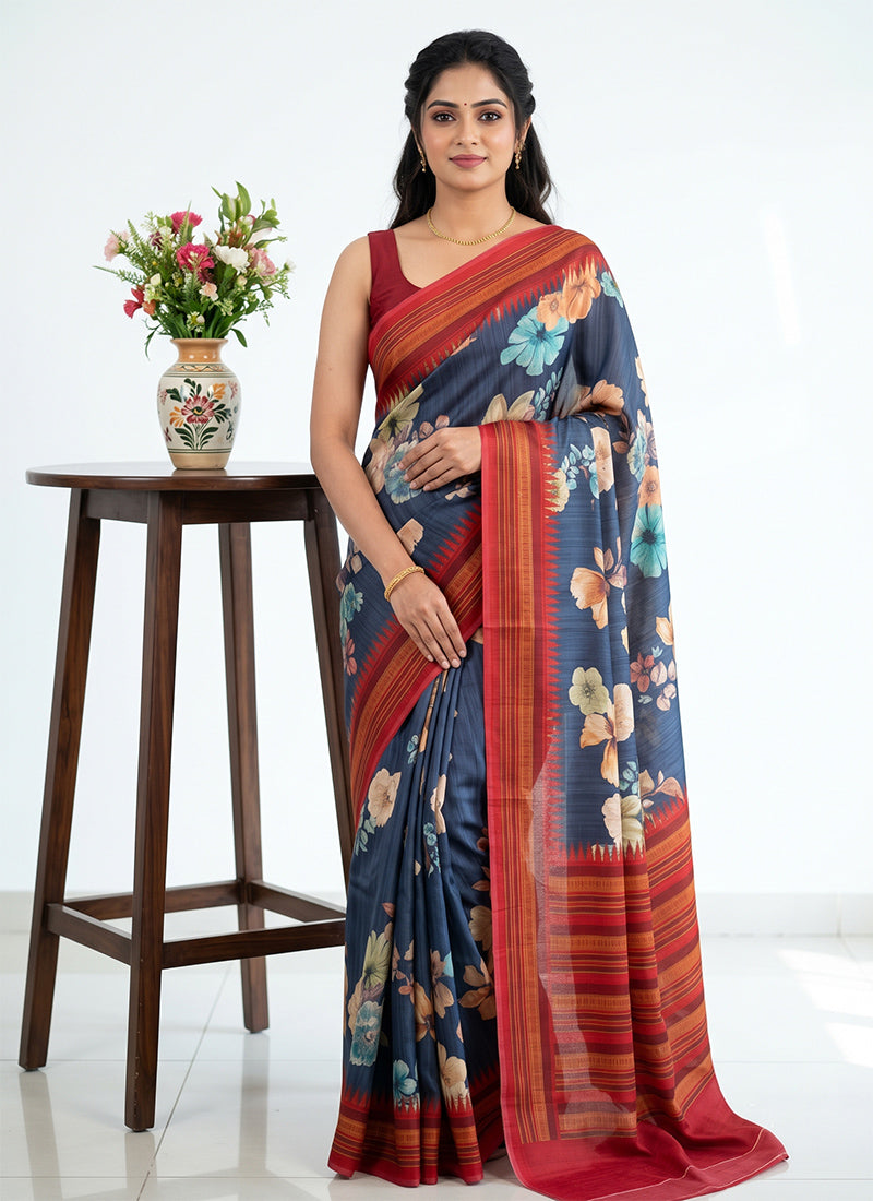 Premium Digital Print Satin Crepe Silk Saree with Blouse