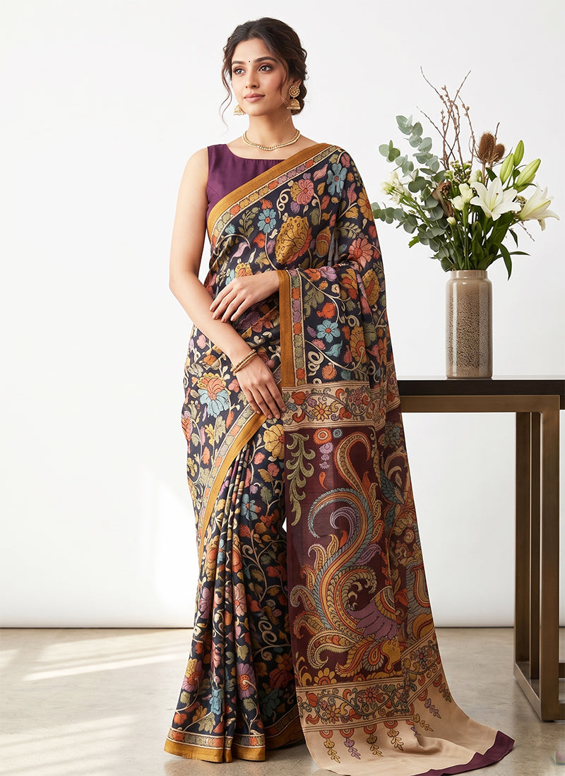 Premium Digital Print Satin Crepe Silk Saree with Blouse