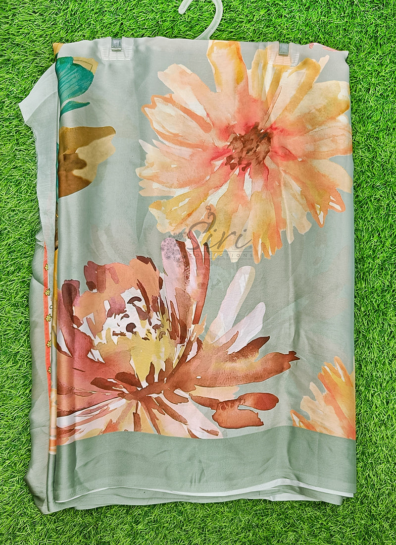 Latest Beautiful Digital Print Satin Silk Saree