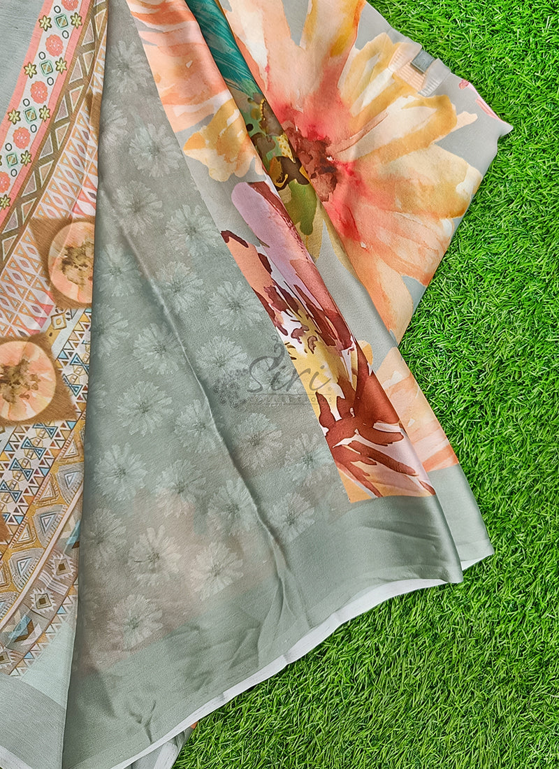 Latest Beautiful Digital Print Satin Silk Saree