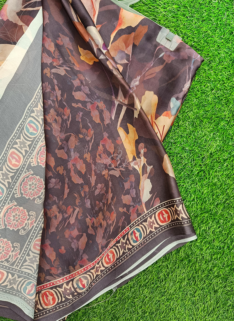 Latest Beautiful Digital Print Satin Silk Saree