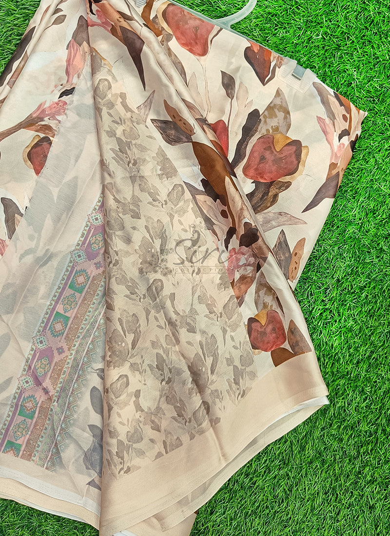 Latest Beautiful Digital Print Satin Silk Saree