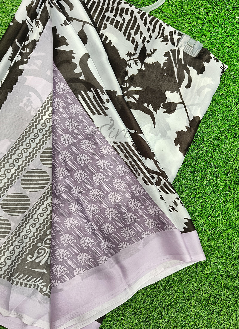 Latest Beautiful Digital Print Satin Silk Saree