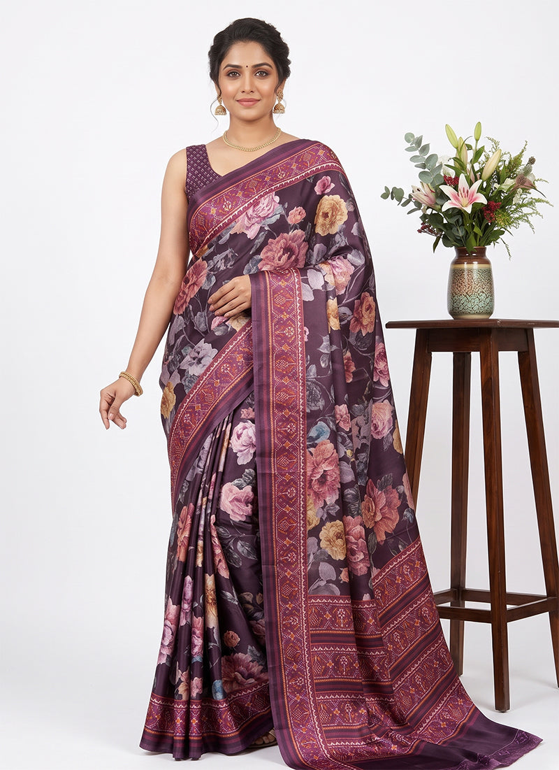 Premium Digital Print Satin Crepe Silk Saree with Blouse