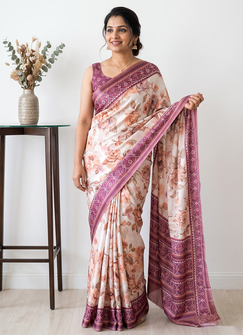 Premium Digital Print Satin Crepe Silk Saree with Blouse