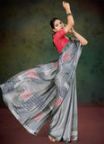 Lovely Digital Print Satin Saree