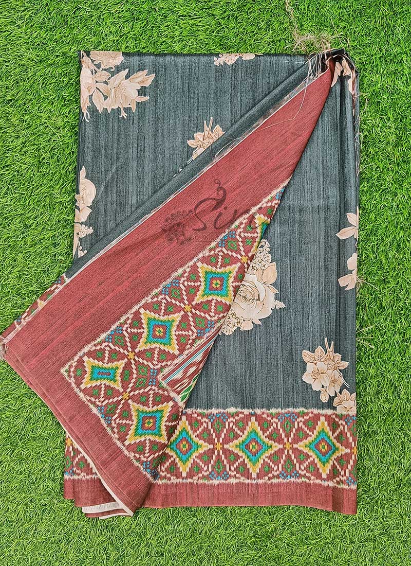 Lovely Digital Print Semi Tussar Saree in Patola Borders