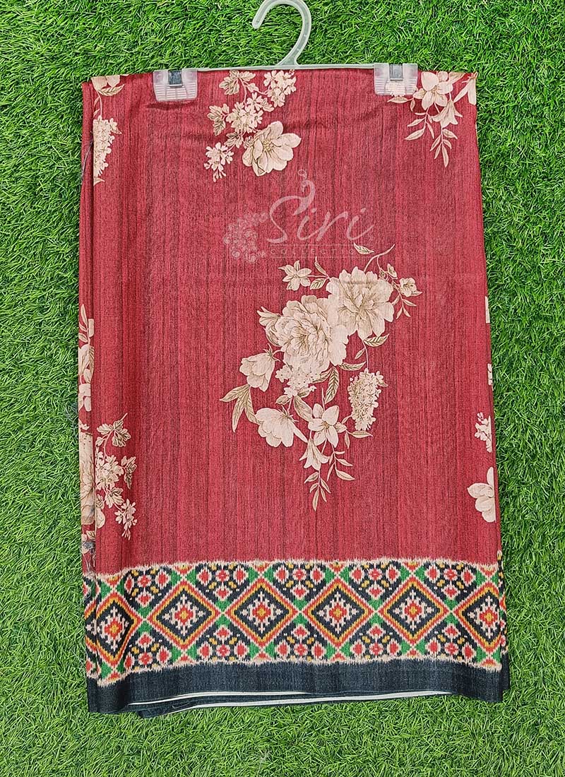 Lovely Digital Print Semi Tussar Saree in Patola Borders