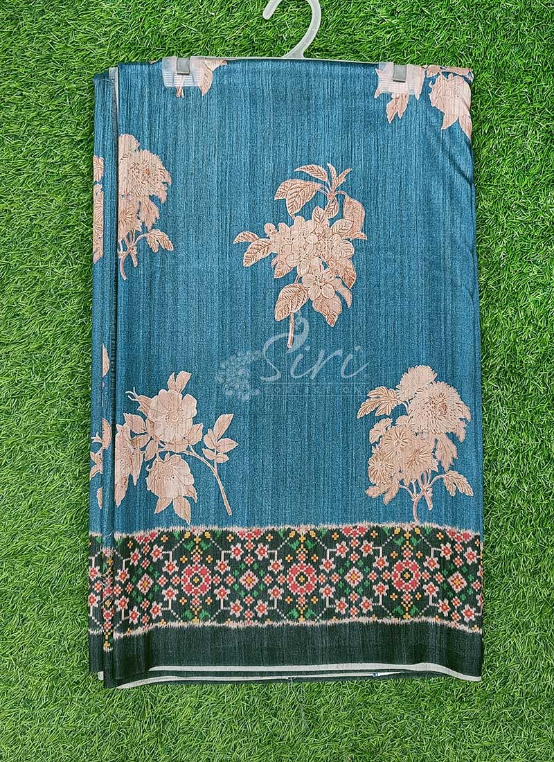 Lovely Digital Print Semi Tussar Saree in Patola Borders