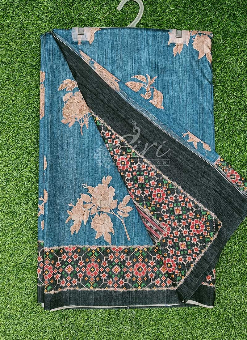 Lovely Digital Print Semi Tussar Saree in Patola Borders