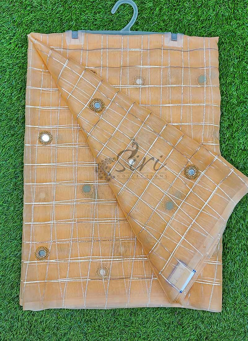 Designer Organza Saree in Hand Mirror Work