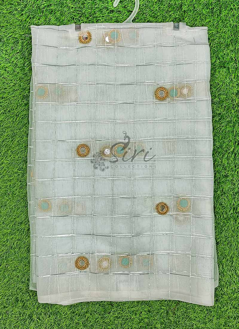 Designer Organza Saree in Hand Mirror Work