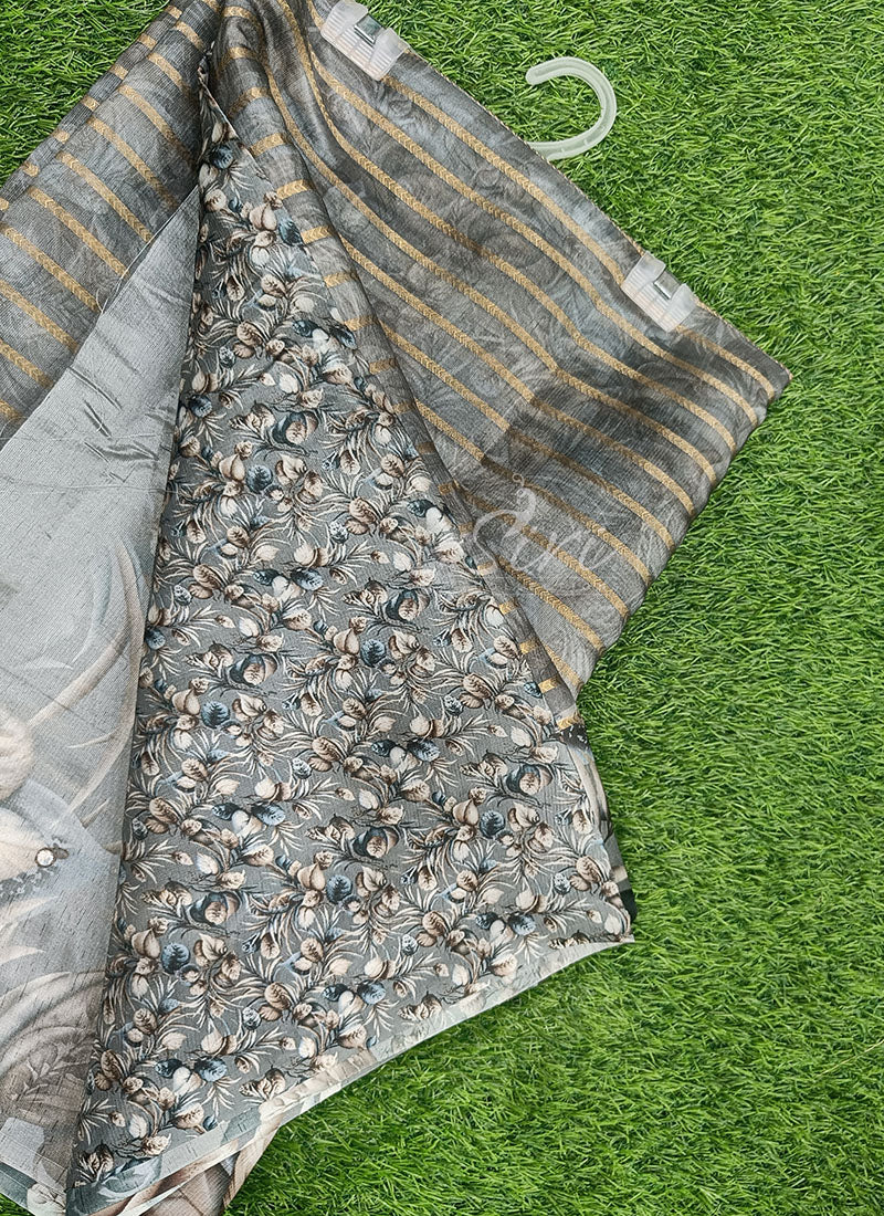 Beautiful Digital Print Fancy Semi Silk Saree