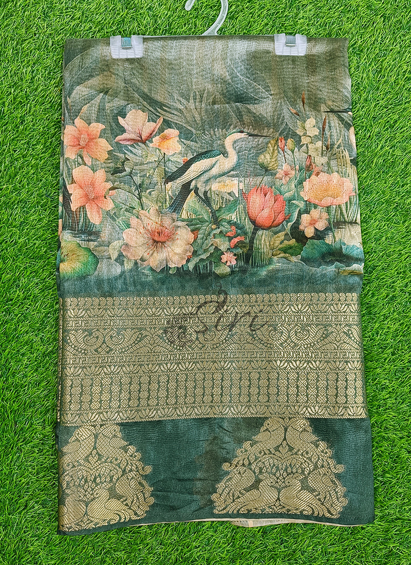 Lovely Digital Print Fancy Silk Saree