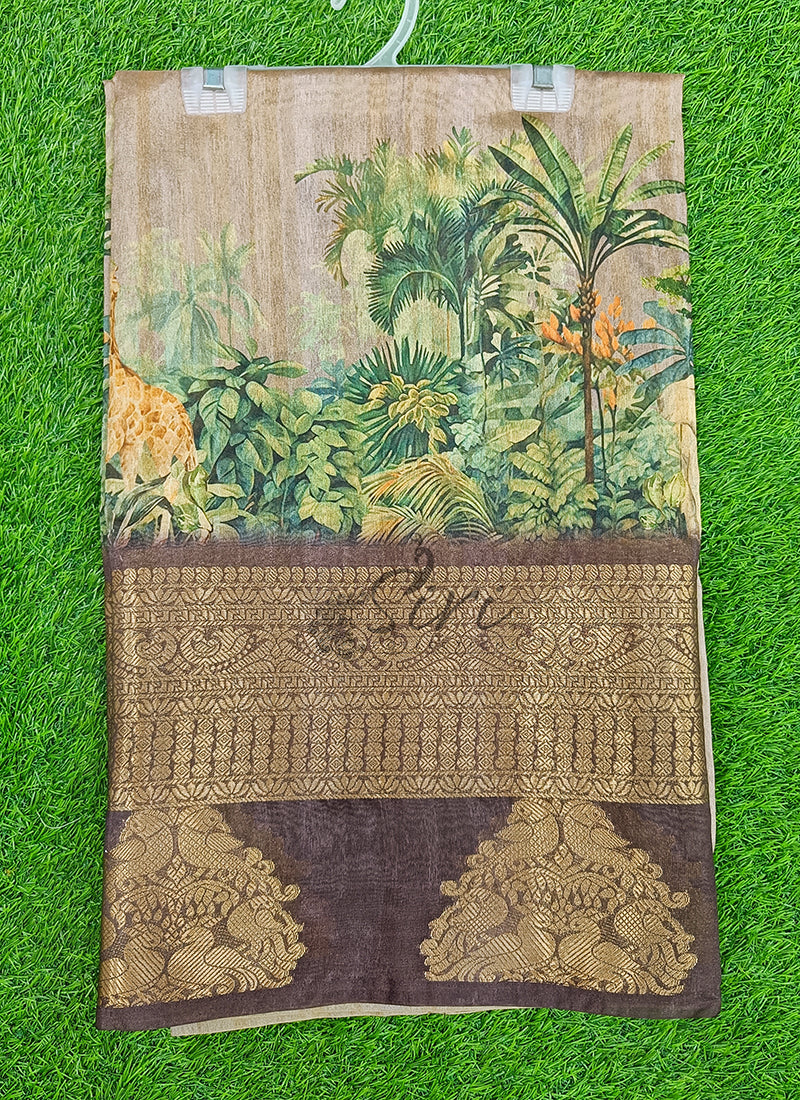 Lovely Digital Print Fancy Silk Saree