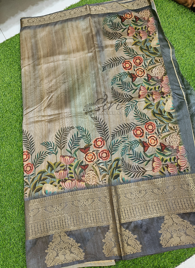 Lovely Digital Print Fancy Silk Saree