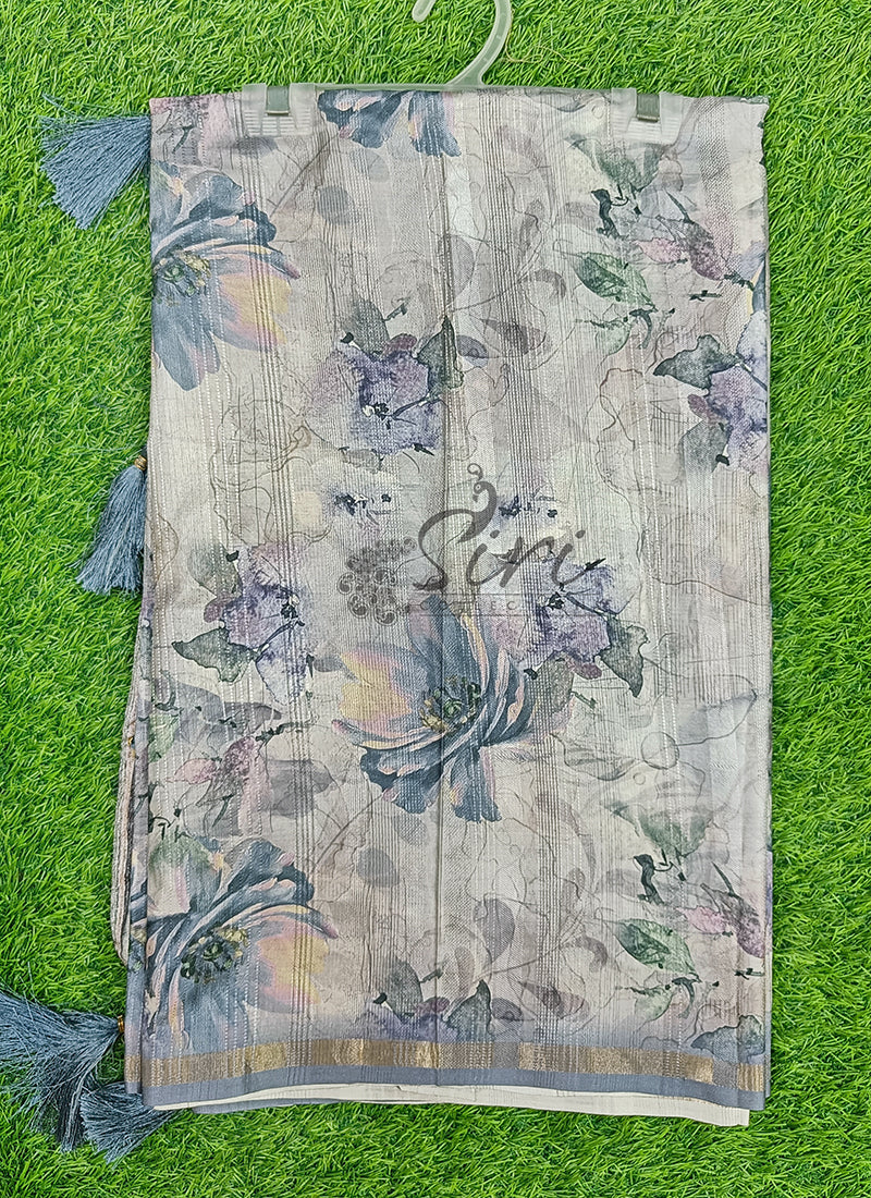 Lovely Digital Print Fancy Tussar Gicha Saree