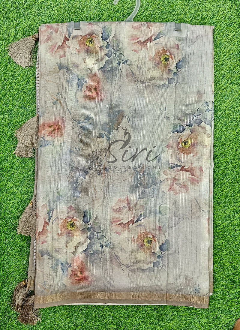 Lovely Digital Print Fancy Tussar Gicha Saree