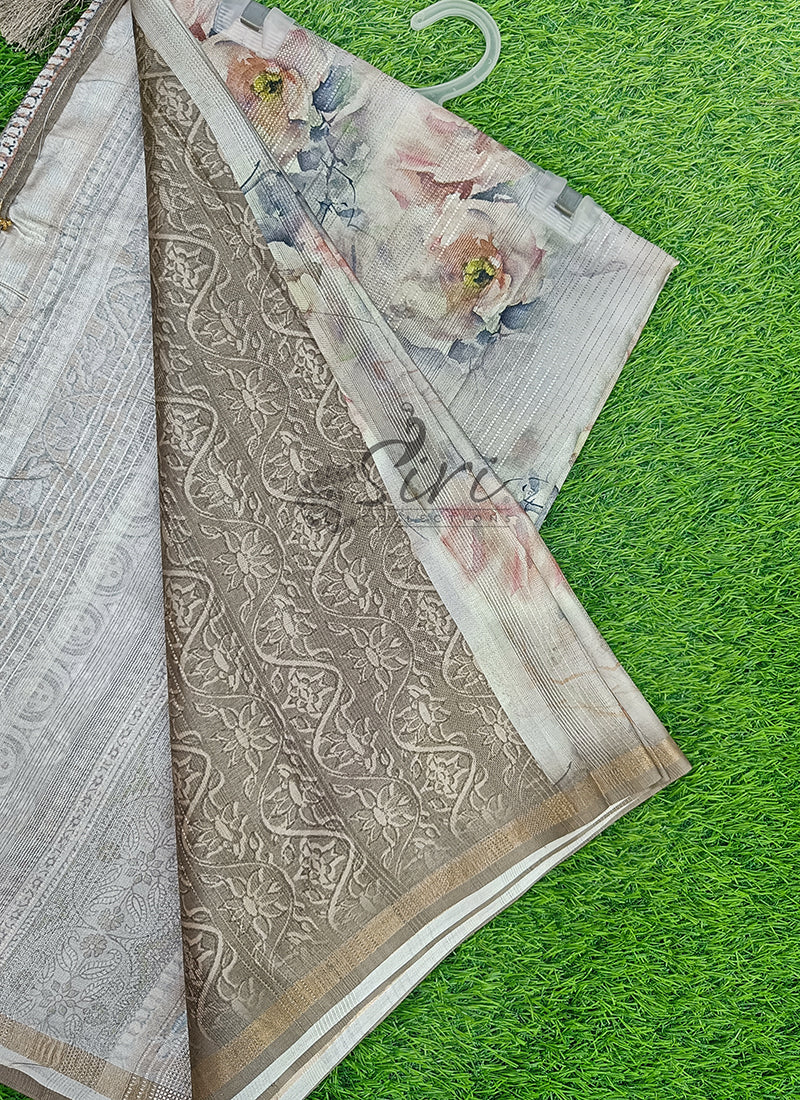 Lovely Digital Print Fancy Tussar Gicha Saree