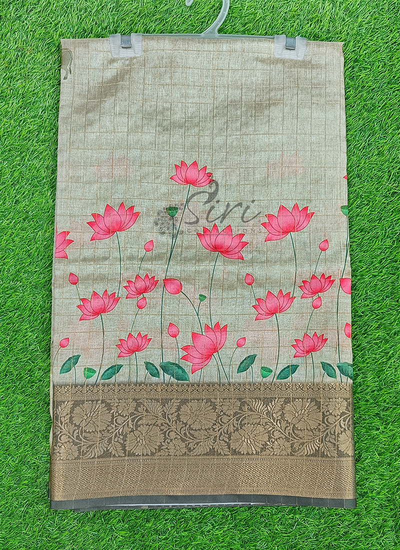 Beautiful Digital Print Fancy Silk Saree in Kanchi Borders