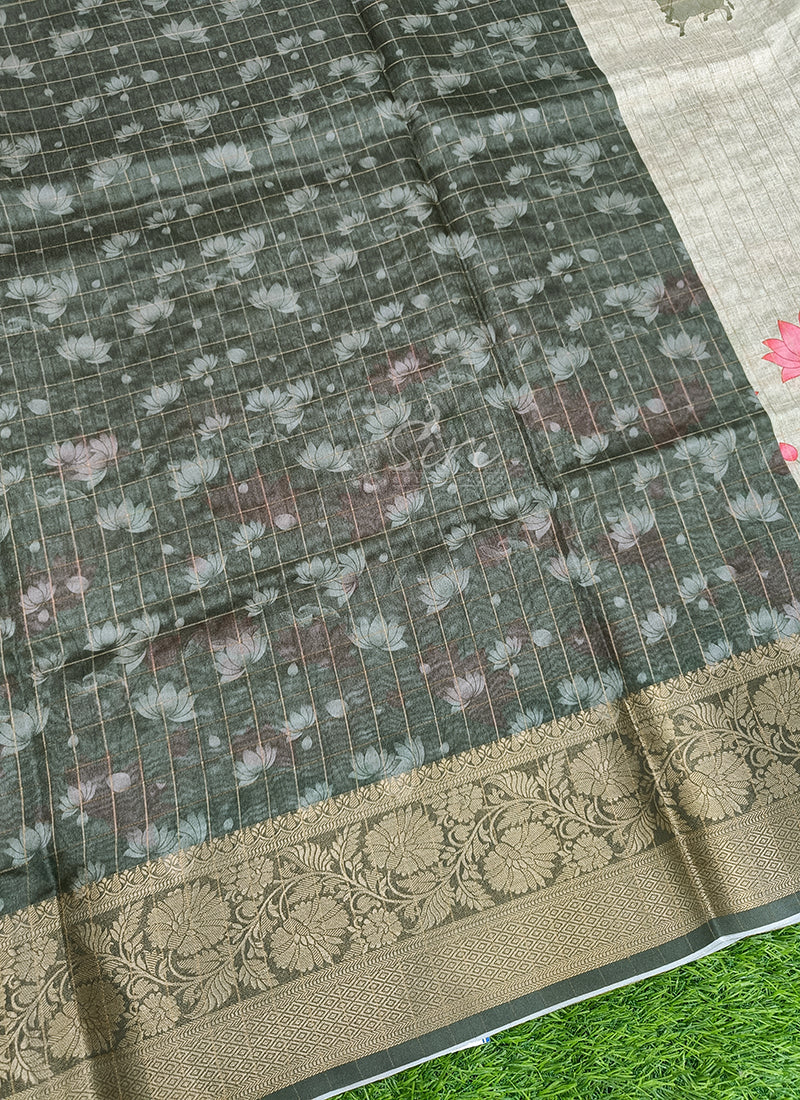 Beautiful Digital Print Fancy Silk Saree in Kanchi Borders