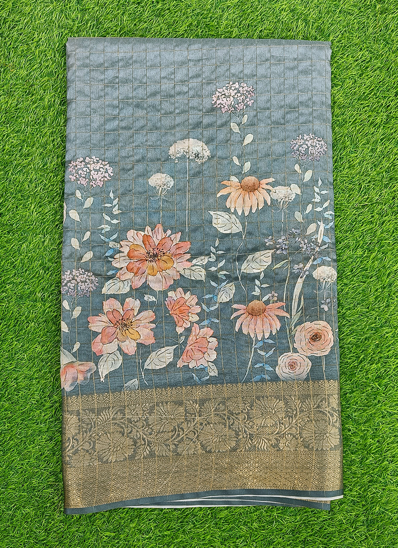 Beautiful Digital Print Fancy Silk Saree in Kanchi Borders