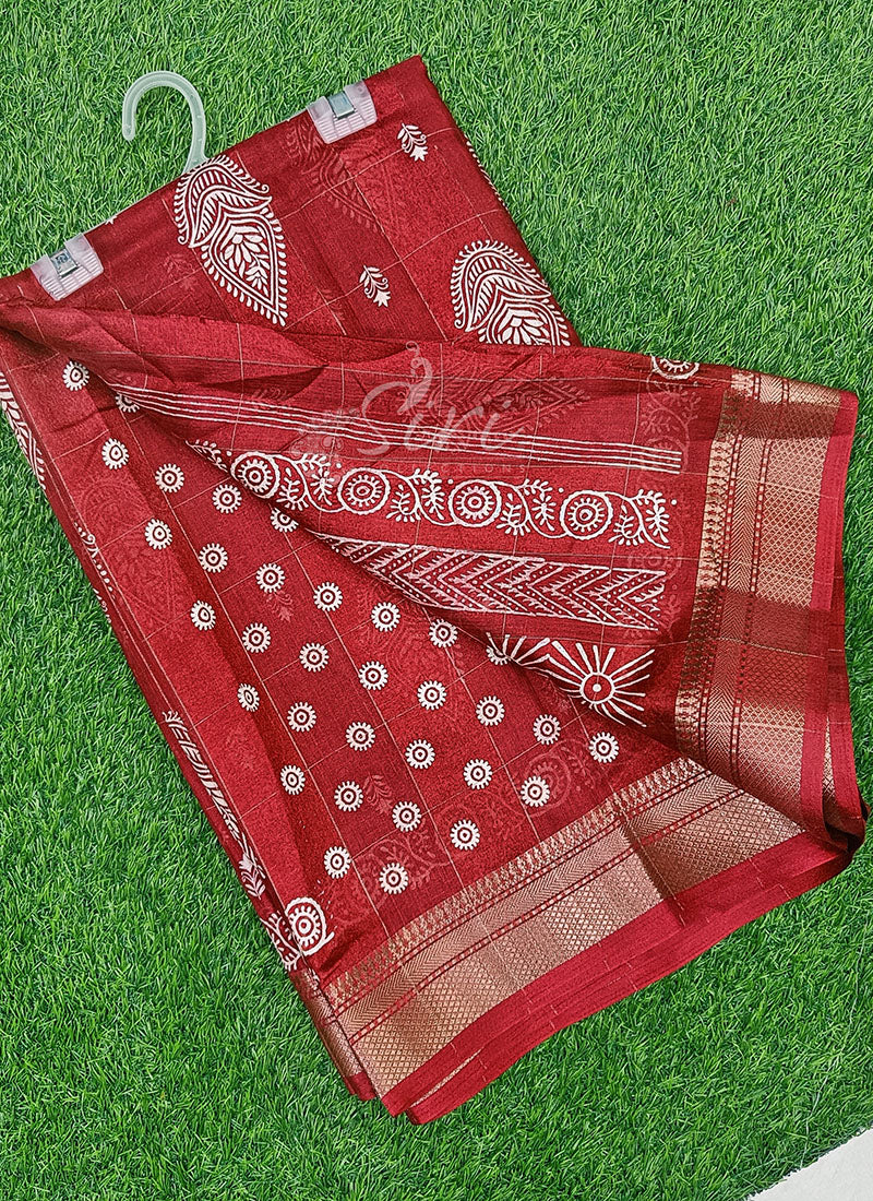 Beautiful Printed Jute Silk Saree