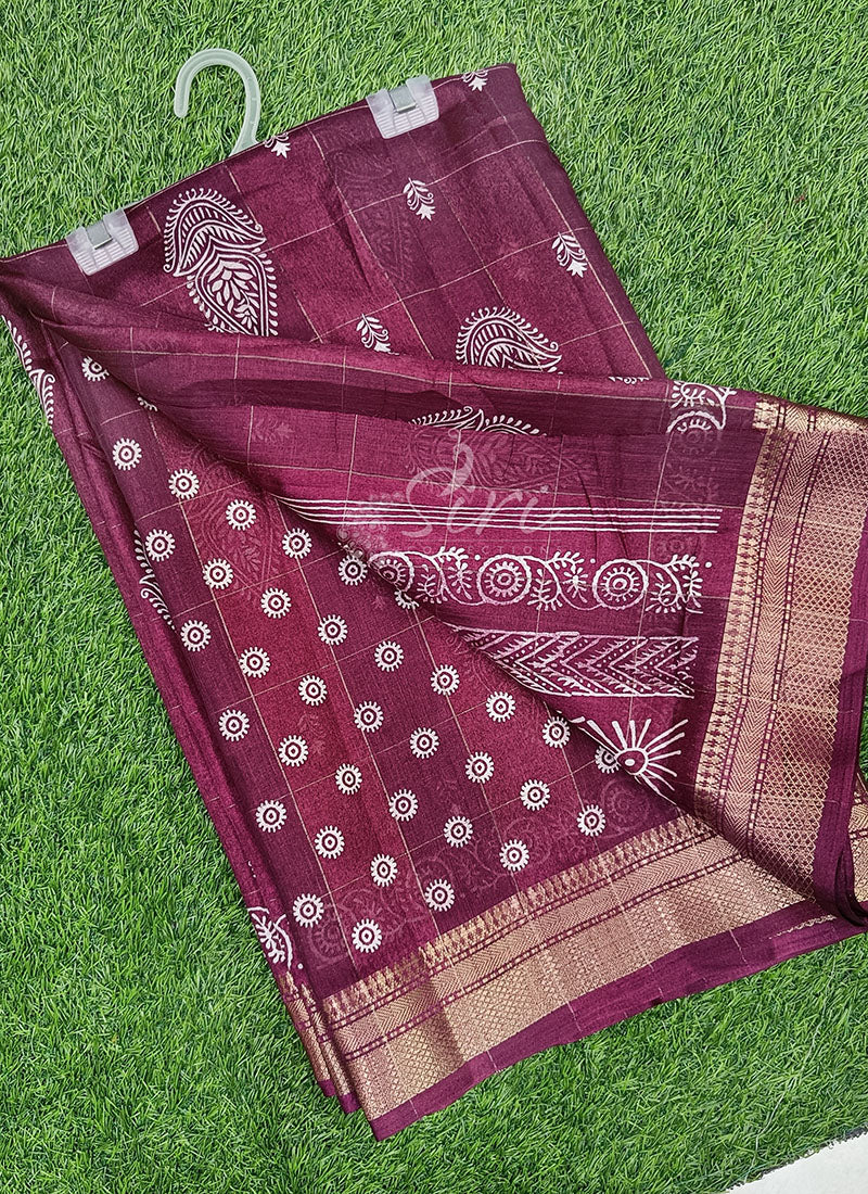 Beautiful Printed Jute Silk Saree